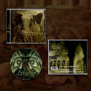 CD album cover and disc layout for the band Liturgy, featuring gothic artwork of an angel and a stone face, shown on a textured brown background.