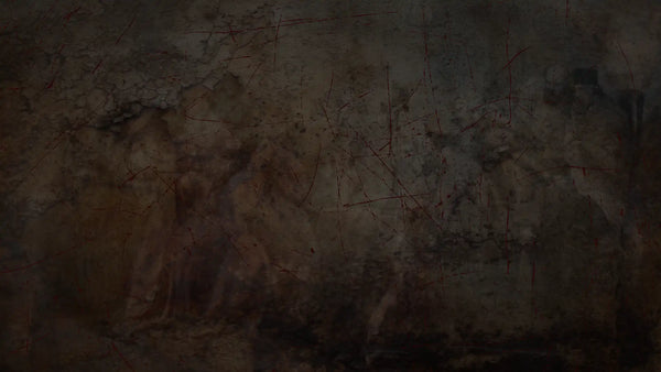 Dark textured background with distressed grunge effects, featuring mottled shades of black, brown, and charcoal gray with faint red scratch-like lines.